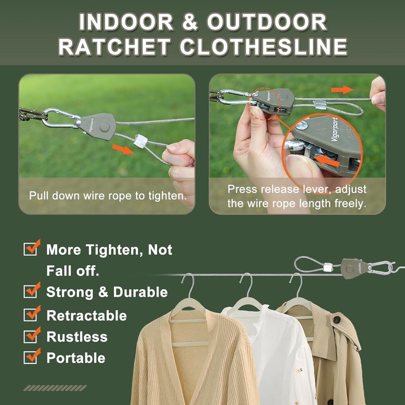 Vigorport Outdoor Retractable Clothesline Portable Travel Clothes Line Wire Ropes with PVC Coating Heavy Duty Rope Pully System for Camping, RV, Indoor Backyard（19Ft） - Image 2